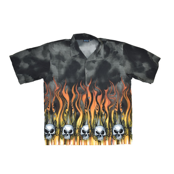 MT2 Black Flame Skull Graphic Button Down Shirt Men's Size 3XL Gothic - Picture 1 of 8